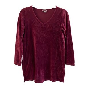 J. Jill Pure‎ Jill Burgundy Velour Tunic Long Sleeves V neck Side Slits size S